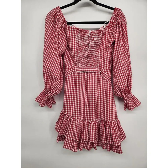 NWT Maeve Anthropologie Off Shoulder Ruffle Plaid Mini Dress Sz 12 red #9M408 - Picture 7 of 13